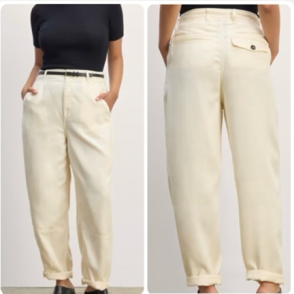 Everlane The Chino Buttersoft Bone High Rise Slouchy Barrel Trousers 14